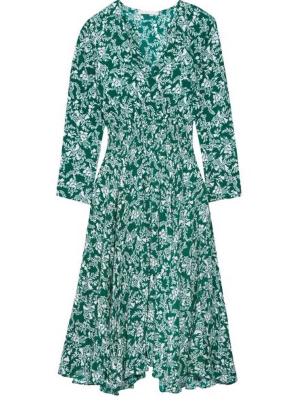 Maje Green Rayelle Shirred Floral Crepe Midi Dress - Picture 2 of 12